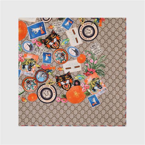 gucci silk scarf with gucci courrier print